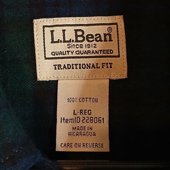 LL Bean Flannel Shirt Men's Size Large Relaxed Fit Plaid Blue/Green (0332P1) - Picture 5 of 8